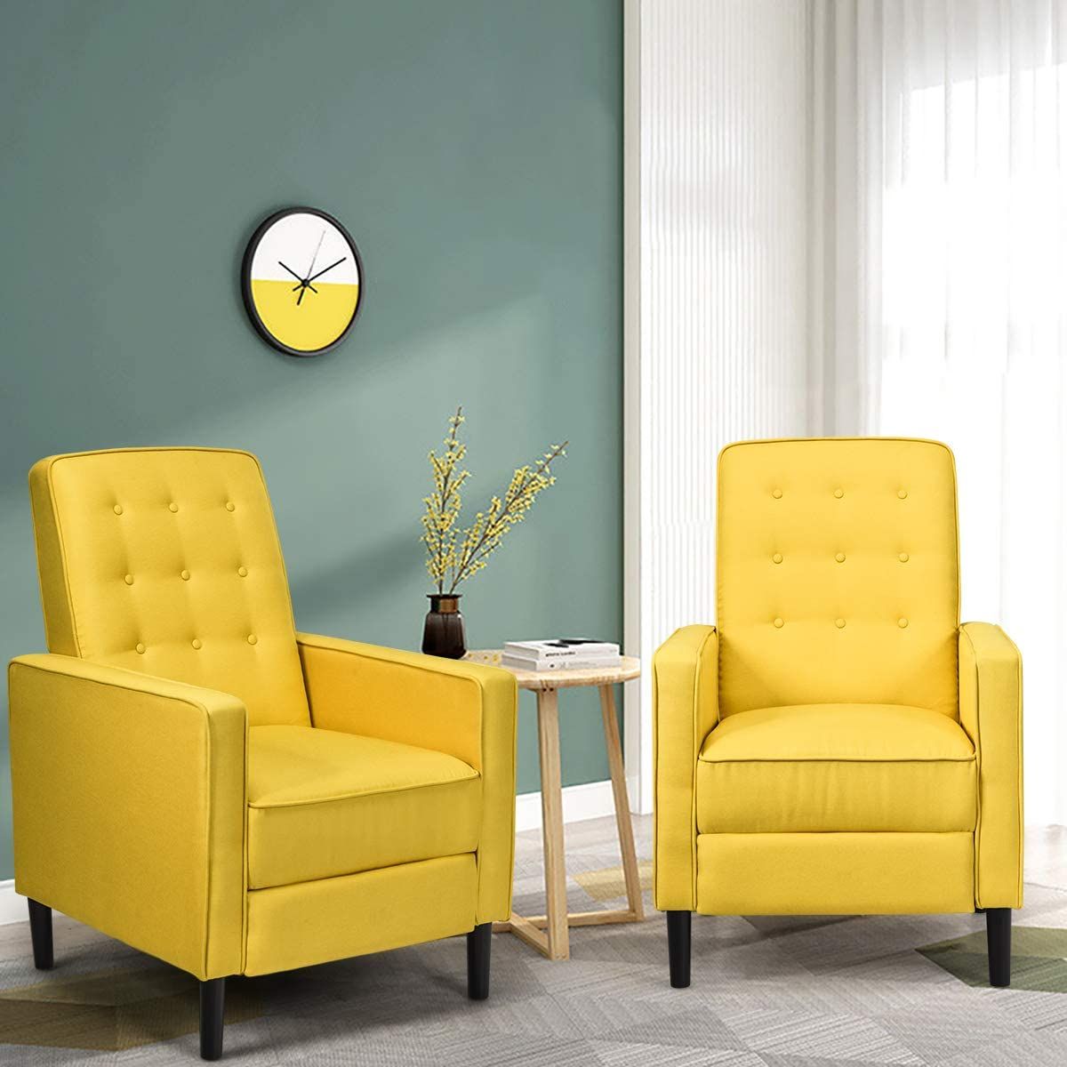 3-Position Adjustable Sofa Chair Leisure Seat with Extendable Footrest - Yellow